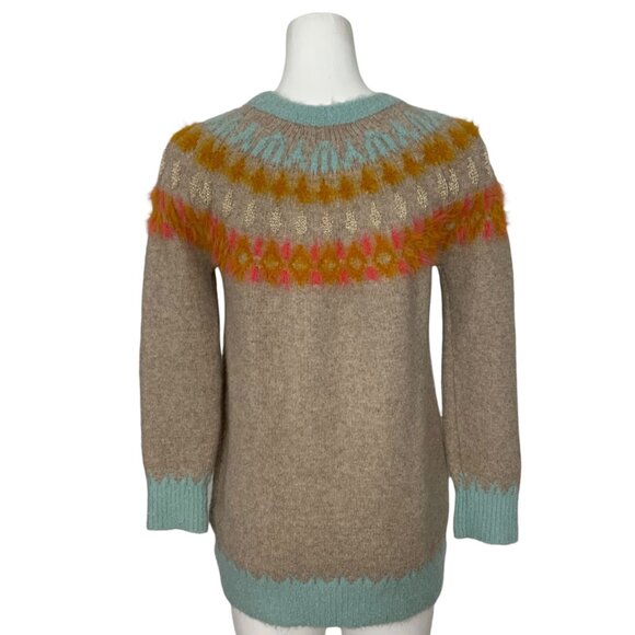 Anthropologie Sleeping On Snow Fair Isle Tunic Sweater XS Wool Blend Crew Winter - Picture 2 of 12